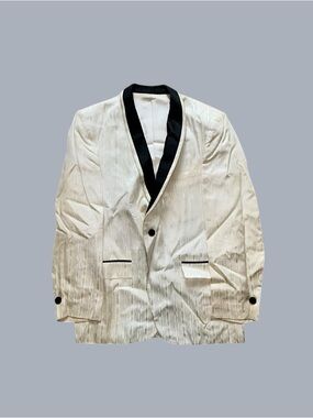 Vintage 1950s MCM Shawl Collar Cream/Black Dinner Smoking Satin Jacket Size S/M